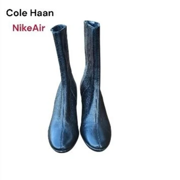 Cole Haan Nike Air Kiersten Black Leather Calf High Wedge Heel Boot Shoe Women 7 - Picture 4 of 12